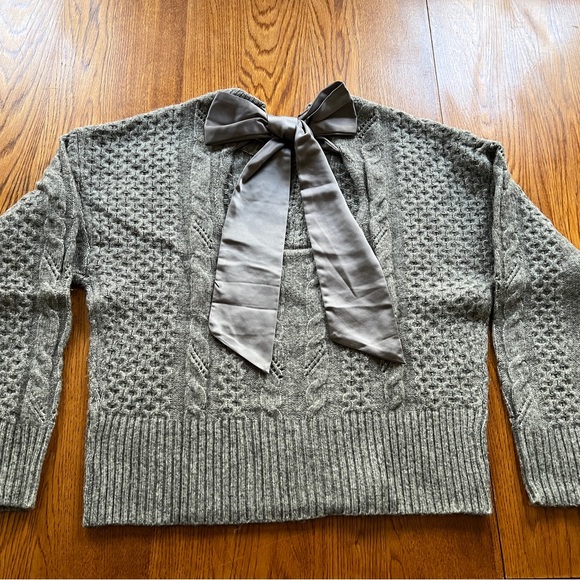 Express Cable Knit Satin Tie Back Sweater - Picture 3 of 3